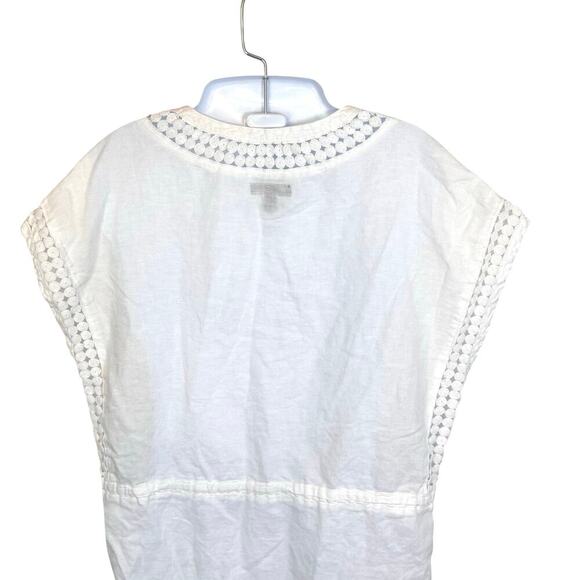 J. CREW White Embroidered Linen Beach Swimsuit Cover-Up Tunic Tassel Sz XXS - Picture 9 of 12